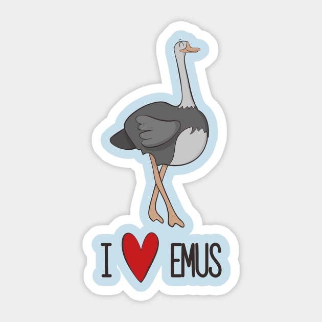 I Love Emus - Cute Emu Love Heart Design Sticker by Dreamy Panda Designs